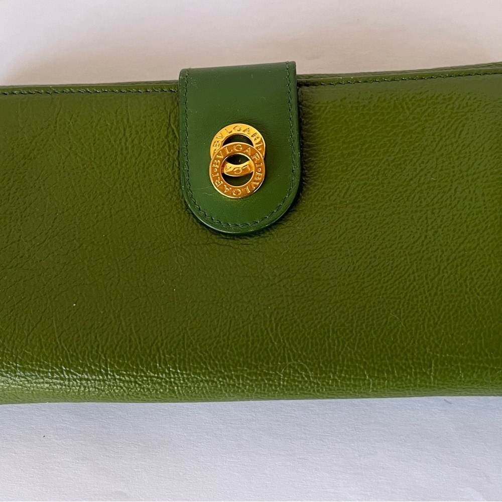 COA Bvlgari Long Wallet Doppi Tondo Green Hardware Bulgari Green Leather Wallet